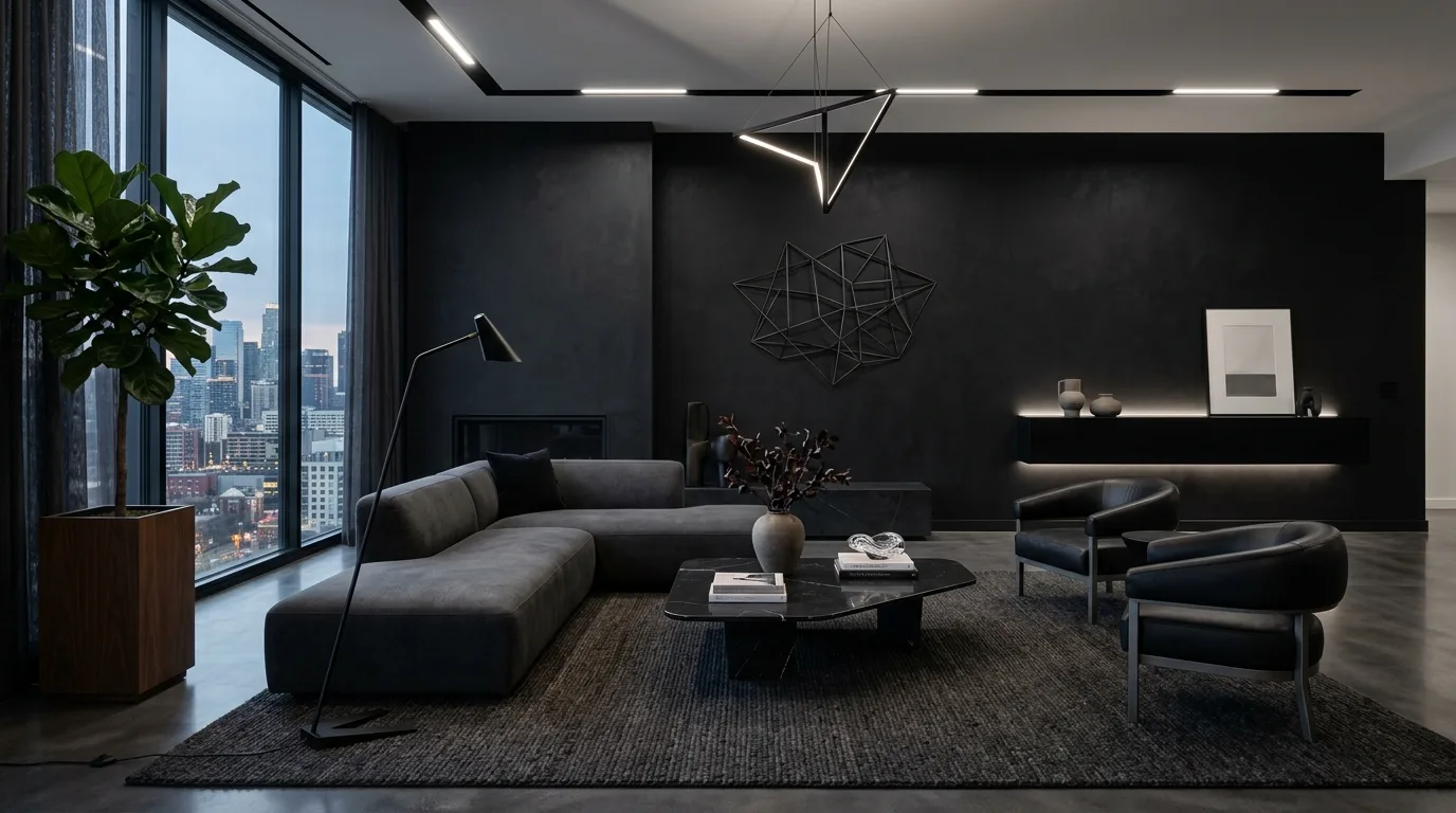 Use a rug that deepens the room without flattening it inspiration for a moody living room.